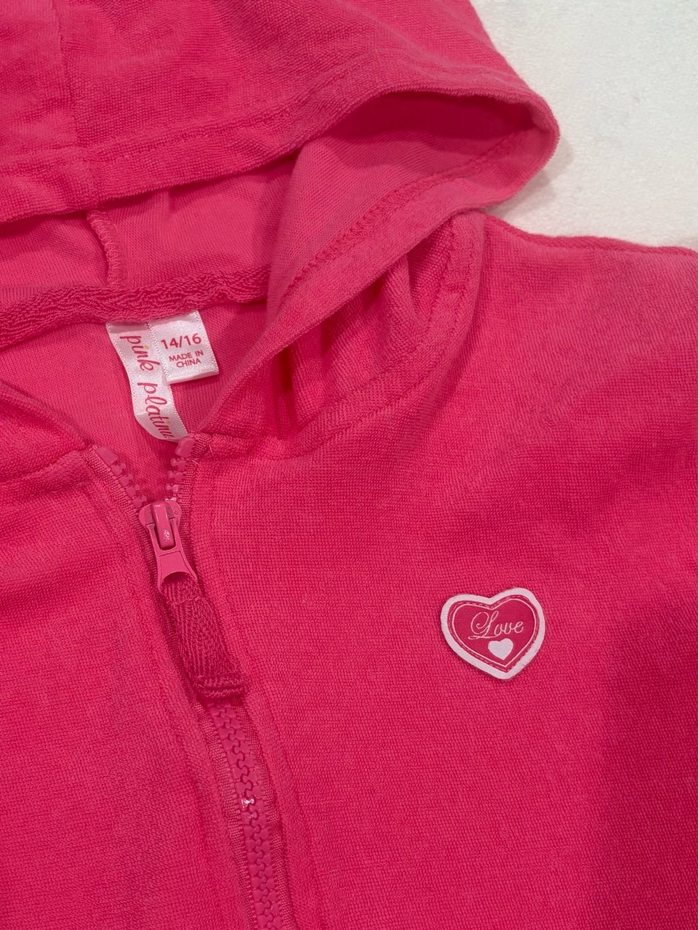 Pink Platinum Hot Pink Hooded Girls' Swim Coverup Size 14/16